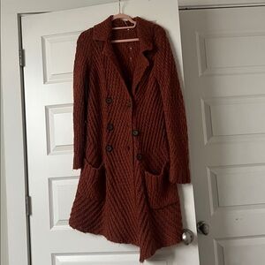 Free People Orange Knit Sweater Coat